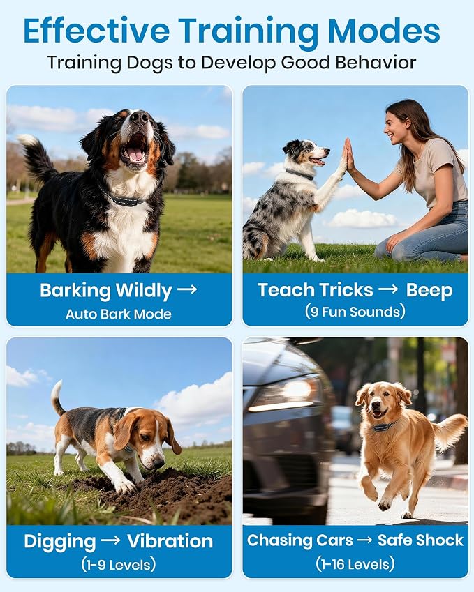 2-in-1 Dog Bark Collar with Remote - 3300FT Auto Anti-Bark, 5 Sensitivity & 9 Beeps, IP67 Waterproof Training Shock Collar for Medium Large Dogs 40-150 lbs - Stop Barking, Jumping & Digging