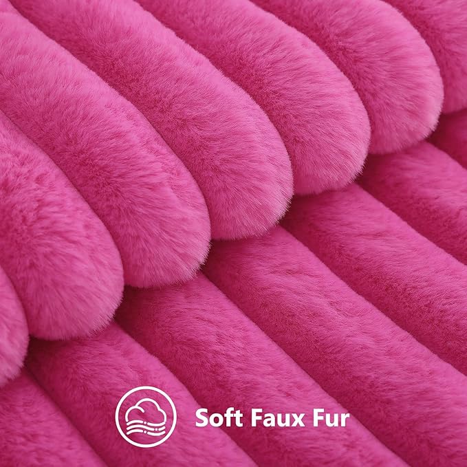 decorUhome Fall Faux Fur Throw Pillow Covers 18x18 Set of 2 Hot Pink | Decorative Soft Cozy Striped Plush Modern Farmhouse Boho Couch Pillow Cases Velvet Back for Sofa Bed Living Room Home Decor