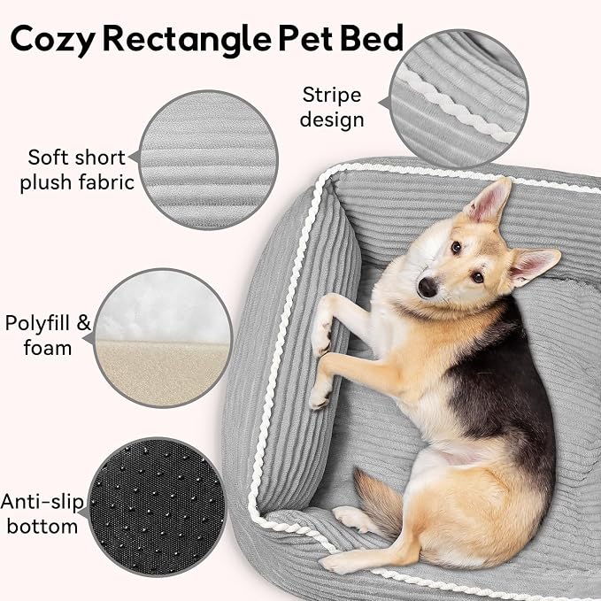 Zerbuger 25in Grey Rectangle Cat Dog Bed Machine Washable Sleeping Sofa | for Large Medium Small Pets Indoor Outdoor, Non-Slip Bottom Soft Puppy Bed Durable Orthopedic Calming Pet Cuddler