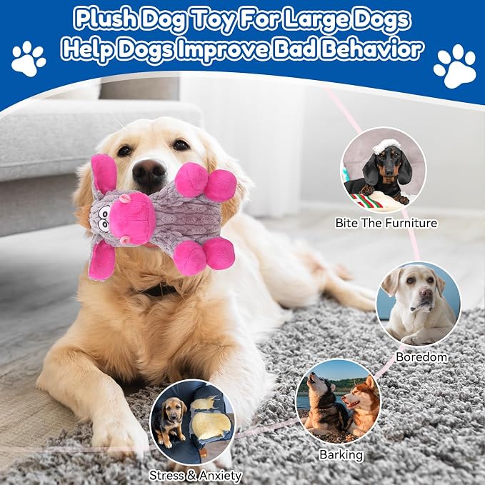 loncoldy Plush Chew Toys for Large Dogs, Tough Crinkle Stuffed Animal Squeaky Interactive Toys for Small Medium Large Dogs, Keep Them Busy, Big Pet Toys