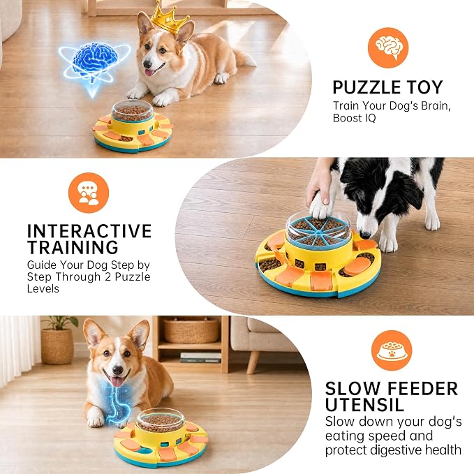 Dog Puzzle Toy 2 Levels, Slow Feeder, Pup Food Treat Feeding Dispenser for IQ Training and Entertainment for All Breeds,Blue