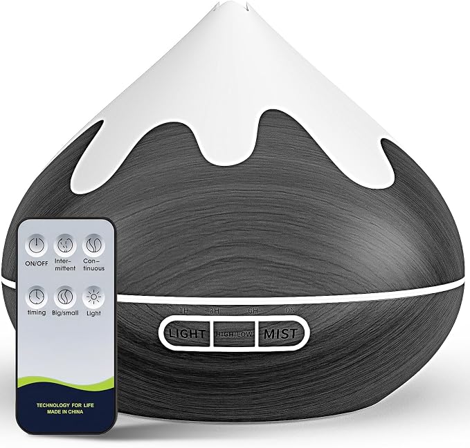 500ML Essential Oil Diffuser, Aromatherapy Diffuser with Remote Control, Multifunctional Air Diffusers for Home Office Room, Fragrance Aroma Diffuser with 7 Color LED & 2 Mist Mode, Black