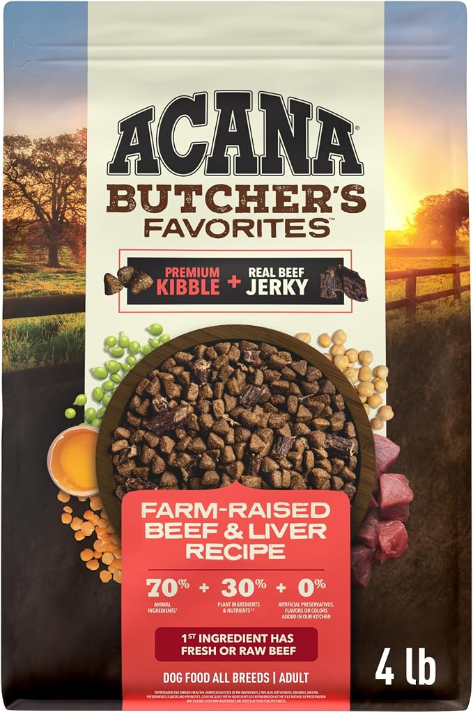 ACANA Butchers Favorites Grain-Free Dry Dog Food Farm-Raised Beef 4lb Bag | High Protein, Made in the USA, Skin & Coat, Digestive Health, Real Beef, Global Quality Ingredients