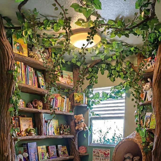 68.9 Ft Artificial Hanging Vines Jungle Greenery Classroom Decor | Rainforest Safari Ceiling Wall Decoration, Tropical Faux Foliage, Whimsical Forest Theme for Reading Corner and Party DIY