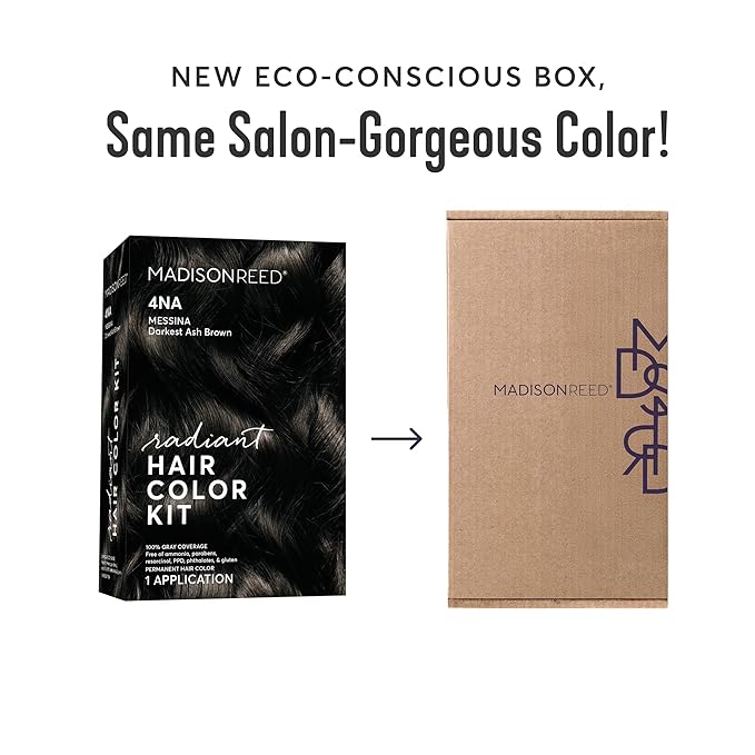 Madison Reed Radiant Hair Color Kit - 4NA Darkest Ash Brown with Cool Smoky Undertones (Messina Brown), Dimensional Gray Hair Blending Permanent Hair Dye, PPD-Free & Ammonia-Free, 2 Pack
