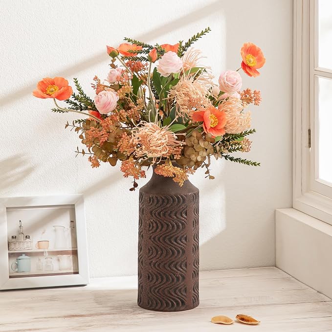 Rustic Ceramic Vase, 11 Inch Tall Vintage Flower Vase for Decor | Farmhouse Vase Adds Vintage Charm to Centerpieces, Tabletop, and Home Decor, Perfect for Christmas and Rustic Style Spaces