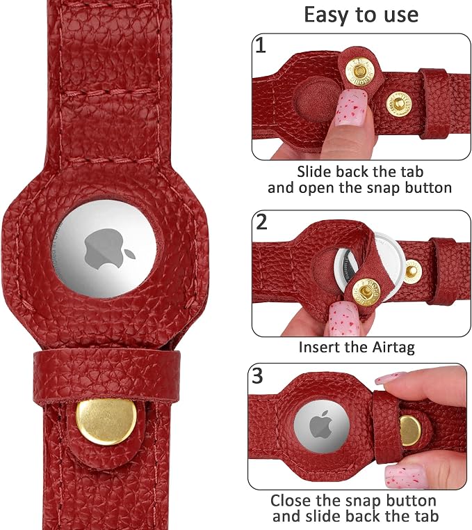 Leather Airtag Dog Collar - Soft Tracking Dog Collar with Apple AirTag Holder and Metal Buckle - Safety GPS Pet Collars for Small Medium Large Dogs Puppy Pink Red (Red, S, 12"-15" Neck Fit)