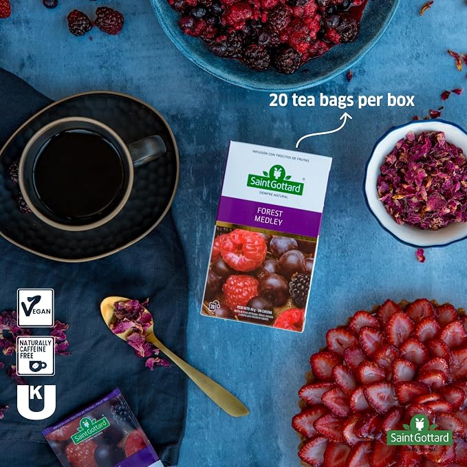 Forest Fruits Saint Gottard Premium Herbal Tea – Natural Antioxidant Botanical Blend for Cleanse & Digestive Support – 40 Tea Bags – Naturally Low in Caffeine – Pure Herbs, Fruity