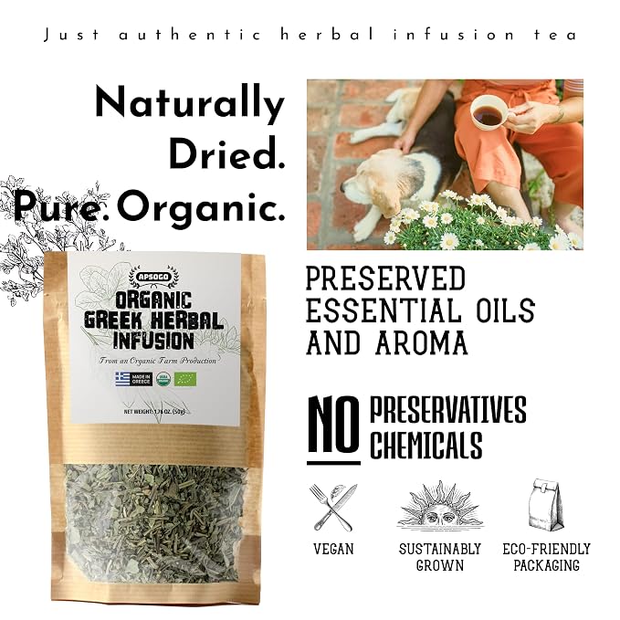 APSOGO Organic Herbal Tea Loose Leaf - Greek Mountain Tea Blend with Sage, Lemon Balm & Dittany - Caffeine Free Herbal Tea - Loose Leaf Herbal Tea from Greece (1.76oz)