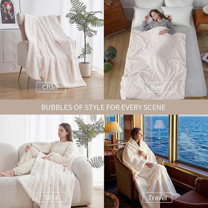 Fluffy Reversible Faux Fur Throw Blanket Thick Warm Blankets Cozy for Couch | Soft Plush Machine Washable Bed Home Decor, Large 50x70 Inch, for Women Men