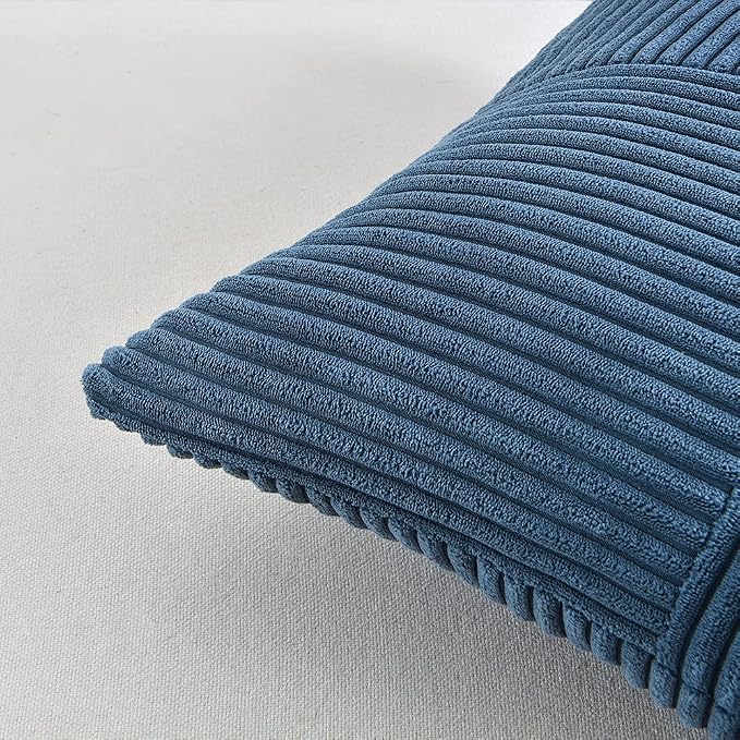 Fancy Homi Dusty Blue Decorative Throw Pillow Covers 16x16 Inch for Living Room Couch Bed Sofa, Farmhouse Boho Home Decor, Soft Corss Patchwork Corduroy Textured Square Cushion Case 40x40 cm