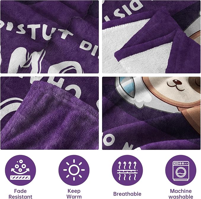 Leebbsin Funny Gifts for Mom, Birthday Gifts for Mom from Daughter Son | Mom is Charging Sloth Blanket, 60" x 80", Purple, Mom Gift for Christmas Mothers Day, Soft Sloth Throws Blanket for Mother
