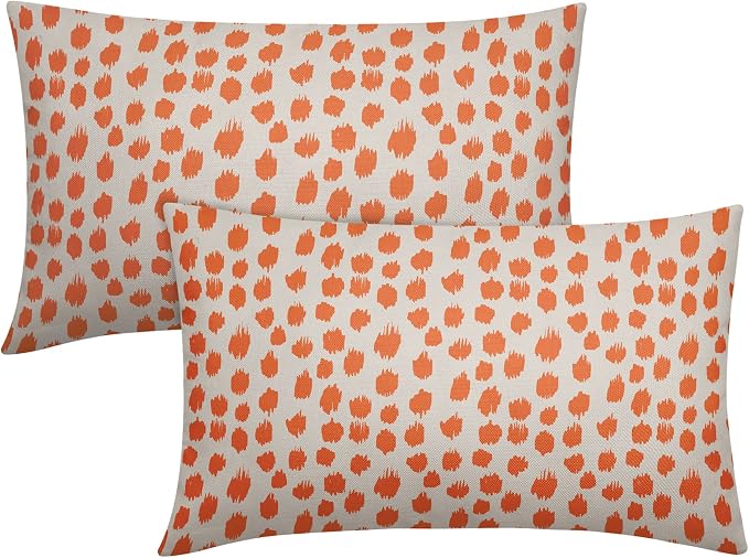 Orange Cream Boho Design Polka Dot Throw Pillows 12x20 Set of 2 Modern Brush Strokes Print Decorative Outdoor Pillowcase Lumbar Cushion Cover Linen Pillow Case for Home Sofa Couch Bed