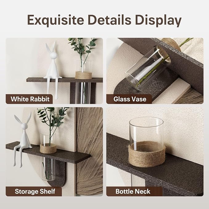 Troartos 3D Textured Neutral Abstract Wall Art with Vase, White and Brown Wall Decor with Rabbit Decoration, Minimalist Geometric Artwork for Living Room Hallway Dining Room Bedroom Office, 24x24 In