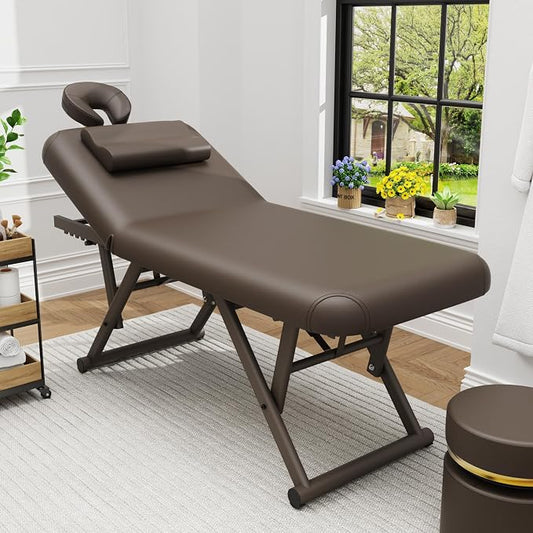 Olela Heavy Duty Stationary Massage Table - Adjustable Massage Table with Adjustable Height & Backrest, Spa Tables with PU Leather, C-Shaped Pillow and Sturdy Metal Frame Support Up to 1000LBS