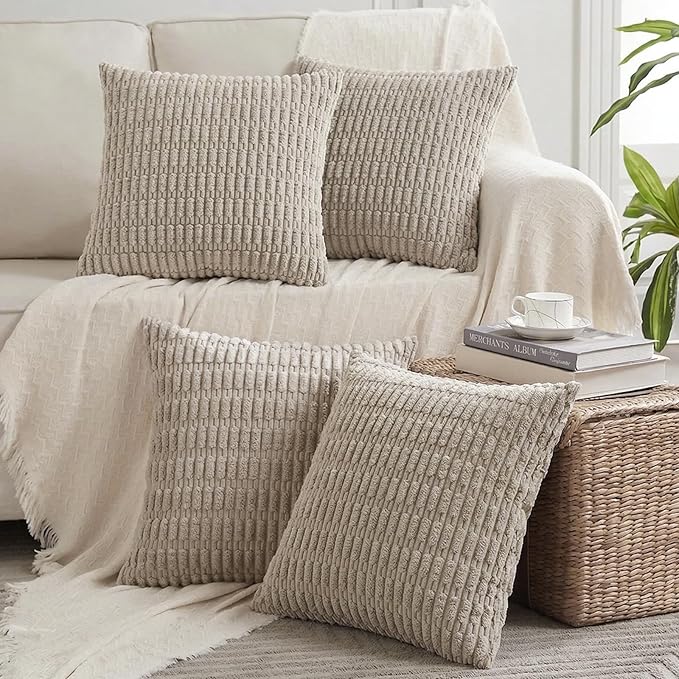 Fancy Homi 4 Packs Decorative Throw Pillow Covers for Living Room Couch Bed, Modern Farmhouse Boho Home Décor Accent Cushion Case, 20" x 20", Taupe