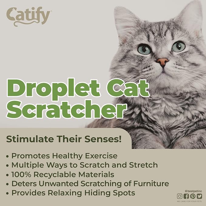 Best Pet Supplies Catify Corrugated Cardboard Cat Scratcher - Droplet | Corrugated Cardboard, Durable, Non-Slip, Indoor Furniture Protector, For Kittens and Cats, Promotes Healthy Active Play
