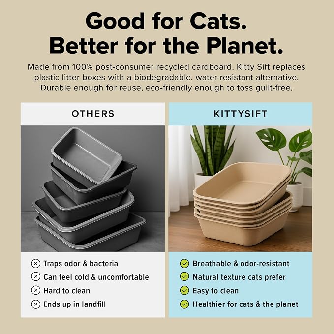 Kitty Sift (Set of 1 Litter Box & 5 Sifting Liners) Disposable Sifting Cat Litter Box Jumbo, 6 Count, Durable and Portable for Travel with Odor Control