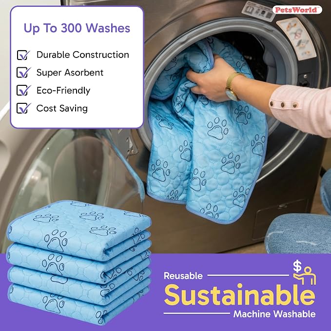 Washable Reusable Dog Pee Pads (Pack of 4) – 34” x 36” Training Pads with Non-Slip Backing - Waterproof, Leakproof, Highly Absorbent Pet Pads for Puppies & Dogs