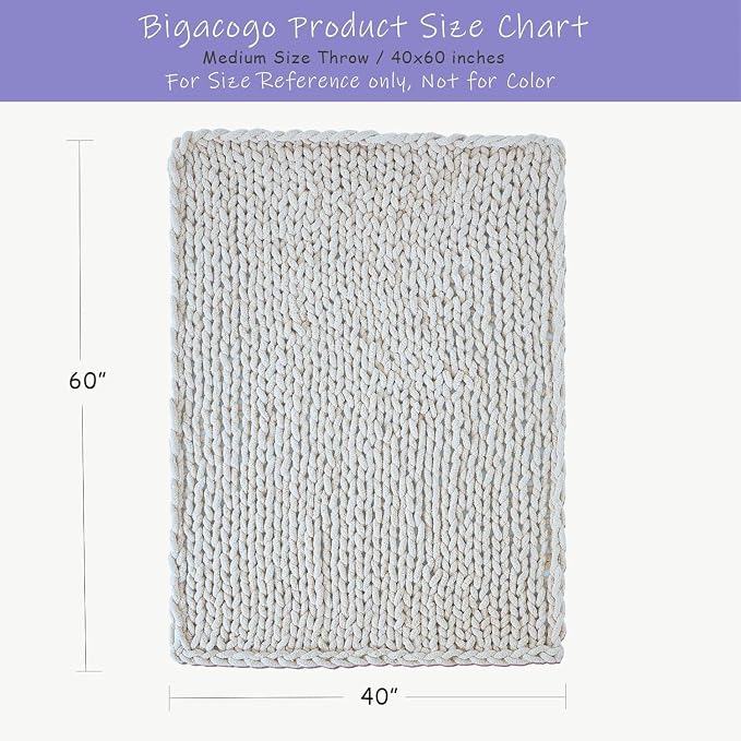 Bigacogo Chunky Knit Throw Blanket for Couch, 40x60 inches, PastelDreamMix | Hand Knit with Jumbo Chenille, Soft Breathable Cable Knit for Sofa Bed Living Room, Machine Washable, Gift for Mom Friend