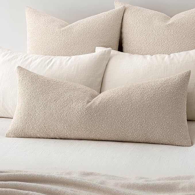 MIULEE Textured Boucle Lumbar Pillow Cover for Bed 14x36 Neutral | Pack of 1 Textured Neutral Couch Throw Pillow Cover, Accent Solid Long Body Pillowcase, Sofa Living Room Home Decor