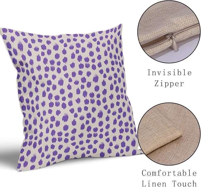 Purple Cream Pillow Covers 18x18 Set of 2 Boho Design Polka Dot Throw Pillows Modern Brush Strokes Print Decorative Outdoor Pillowcase Square Cushion Cover Linen Pillow Case for Home Sofa Couch Bed
