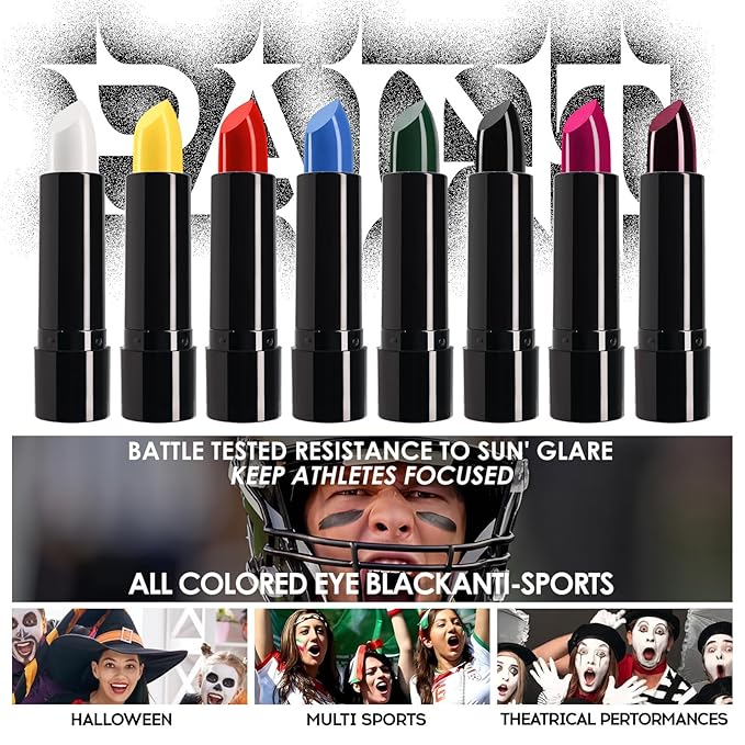 4 Colors Halloween Face Body Paint Lipstick, Cream Eye Black Stick for Baseball, High Pigmented Clown SFX Foundation Cream Makeup for for Sports Festival Halloween Cosplay Goth Costume Makeup (A#)