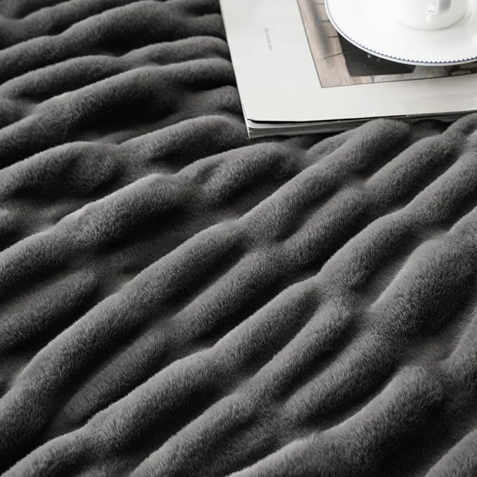 BATTILO Grey Faux Fur Throw Blanket for Couch, 60"x80", Double Side | Luxury Large Minky Couture Blanket, Premium Silky Cozy Warm Soft Fluffy Faux Fur Blanket For Bed, Sofa Living Room