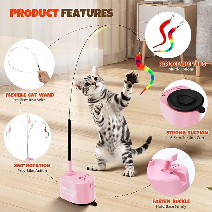 Interactive Cat Toys For Indoor Cats, 360° Flying Automatic Cat Toy, Pink