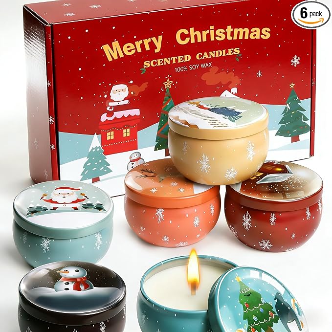 6 Pack Christmas Scented Candles with Natural Soy Wax, Long Lasting Aromatherapy Soy Candles for Home Scented, Christmas Candles Gift Set for Women & Friends