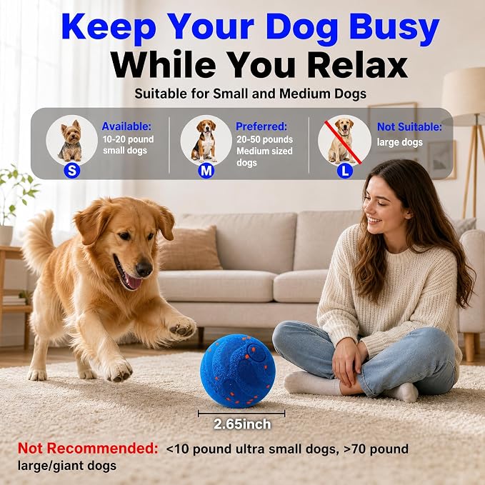 TEYYVN Interactive Dog Toy Ball,Automatic Interactive Dog Ball- Self Moving Toy for Small Medium | Motion Activated, Durable ChewProof ETPU Material, USB Rechargeable, Relieves Boredom