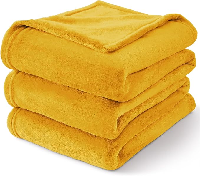BEDELITE Fleece Blanket Soft Plush Queen Size Bed Blanket Yellow 90"x90" | Ultra Soft Fleece, Plush Microfiber, Lightweight Warmth, All Season Comfort, Fade Resistant, Machine Washable,Perfect for Bed