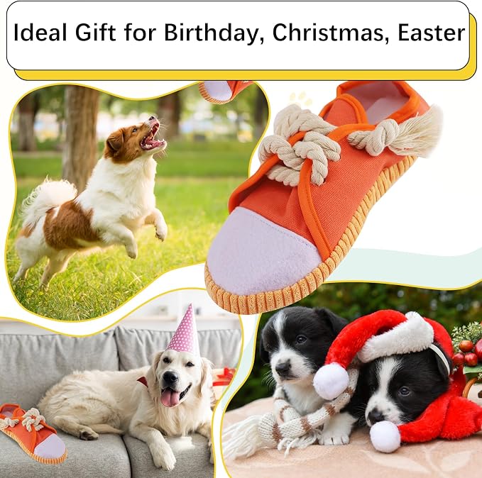 vocheer Durable Dog Chew Toy, Interactive Squeaky Shoe Toy, Orange