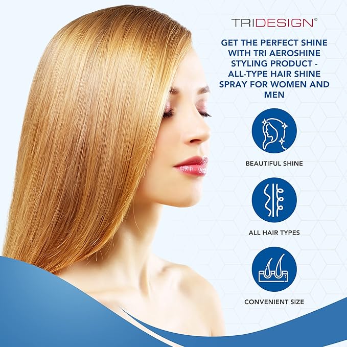 TRIDESIGN Aeroshine Styling Product - Premium Hair Gloss Spray for All Hair Types, Versatile Shine Spray for Men and Women, Strong Hold Finish, Travel Size, Perfect for Any Hairstyle - 3 Fl Oz