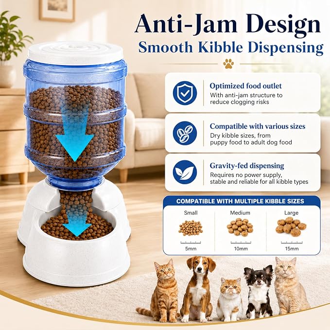 Automatic Dog Feeders - 3 Gallon Capacity Gravity Food Dispenser for Large Dogs and Cats