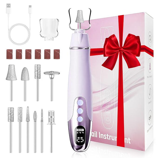 Floranurture Professional Manicure Pedicure Kit Electric Nail Grinder,10 Speeds Cordless Nail Drill with LED Light, Nail File with LED Display,Wider Grinder for Toenail Hand Feet Care for Women Men