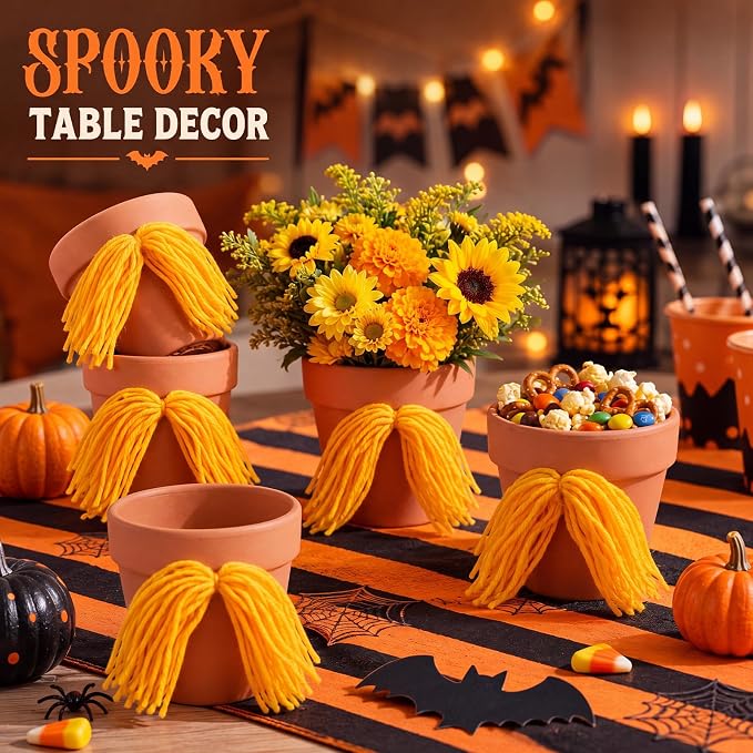 Realinaive 9 Pcs Yellow Mustache 4 Inch Terracotta Flower Pots Table Decor | Cute Yellow Mustache Decor, Desktop Flower Pots, for Halloween Party Supplies Funny Party Favor