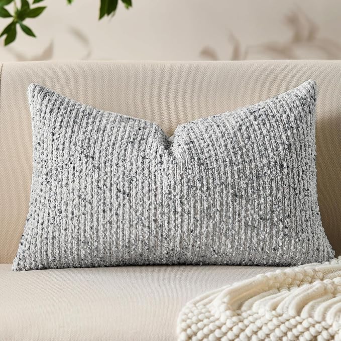 Allorry Soft Wool Decorative Throw Pillow Covers 12x20 Blue SY011C12 | Cozy Soft Touch,Neutral Textured Boho Cushion Covers for Modern Farmhouse Sofa Bedroom Living Room Decor