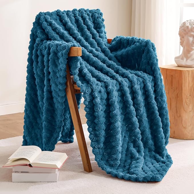 Excervent Big 3D Clouds Stylish Blanket for Bed, 50x70 Inches, Navy Blue | Decorative Fuzzy Flannel Fleece Throw Blanket for Sofa Bed Couch, Super Soft Cozy, Suitable for All Seasons