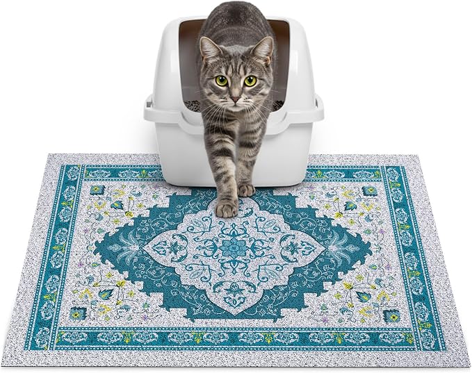 Glittme Cat Litter Mat, 24"x15" Non-Slip Washable Trapping Mat for Cats | Litter Trapping Mat With Thick PVC Coil To Catch Scatter, Soft On Paws And Waterproof Bottom To Protect Floors