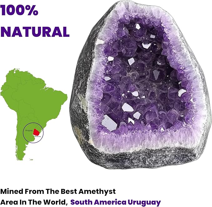 Amethyst Crystal (Approx. 1.1 lb–1.32lb, 3.35”–3.45”) Raw Amethyst Cluster Healing Crystals and Stones Reiki Chakra Tower Purple Quartz Geode for Spiritual Decor Crafts Protection