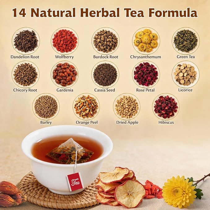 Dandelion Herbal Tea, Liver Cleanse Detox & Repair Dandelion Root Tea Support Kidney & Liver Health, 14 Precious Ingredients Formula Herbal Teabags for Men & Women (1 Pack/30 Bags)