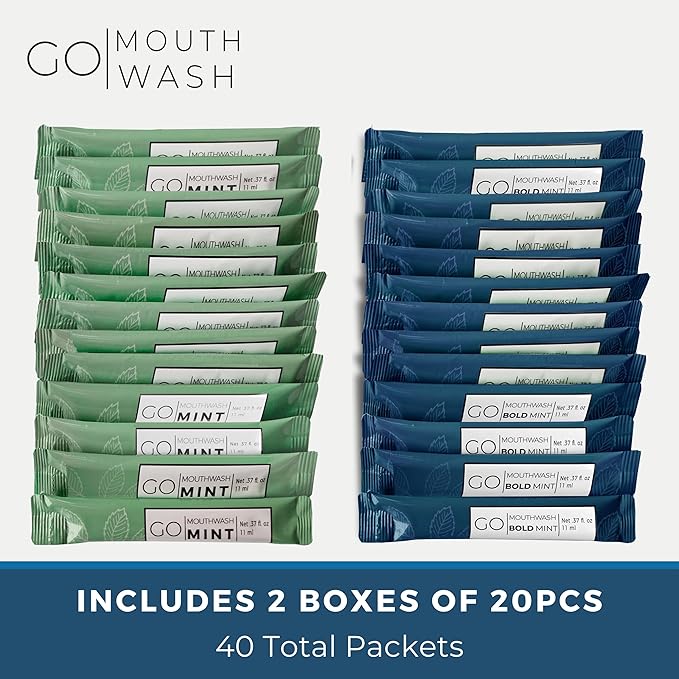 Bold Mint GO Travel Size Mouthwash Packets – Individual Mini Mouthwash for Fresh Breath - Smart Single Packet Design to Reduce Travel Bottle Waste.