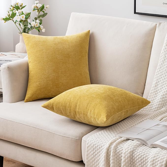 MIULEE Pack of 2 Mustard Yellow Decorative Pillow Covers 20x20 Inch | Soft Chenille Couch Throw Pillows Farmhouse Cushion Covers for Home Decor Sofa Bedroom Living Room