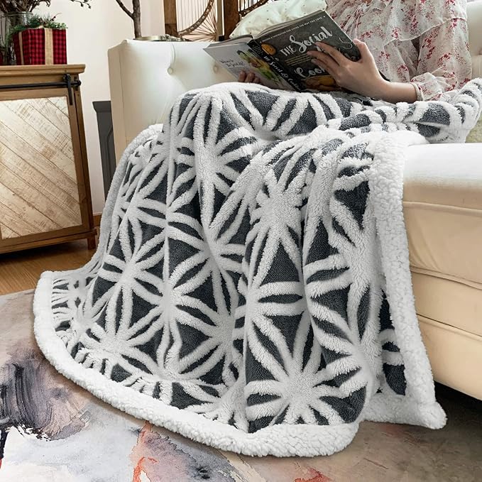 LOMAO Sherpa Fleece Blanket Gifts for Mom Dad Cozy Soft Throw Blanket for Women Men Birthday Gifts Dual Sided Couch Sofa Bed Blanket (Dark Grey, 90''x110'')