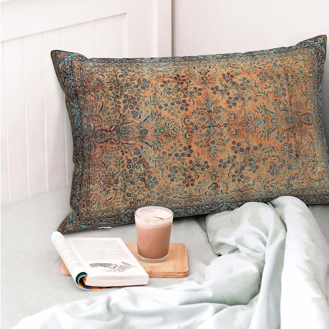 Manchester Kashan Floral Persian Carpet Print Art Pillow Covers Decorative Lumbar Throw Pillowcase 12x20 Inch Couch Cushion Cover for Home Decor Living Room Bedroom College Dorm Bed Car Sofa