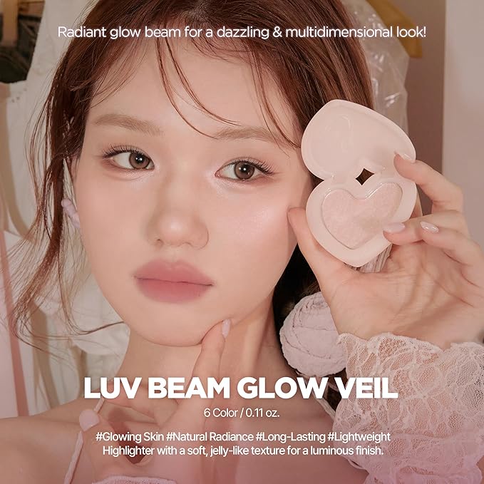 lilybyred Luv Beam Glow Veil | Korean Heart-Shaped Highlighter, Illuminating Shimmer, Radiant Glow, Silky Powder Texture, Buildable & Blendable, Lightweight & Long-Lasting, 0.12 oz. (06 Silky Beam)