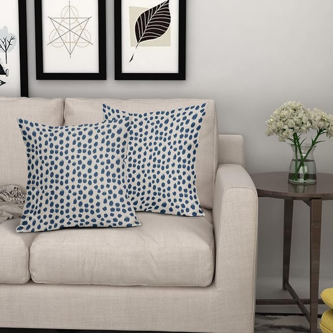 Light Blue Cream Pillow Covers 20x20 Set of 2 Boho Design Polka Dot Throw Pillows Modern Brush Strokes Print Decorative Outdoor Pillowcase Square Cushion Cover Linen Pillow Case for Sofa Couch Bed