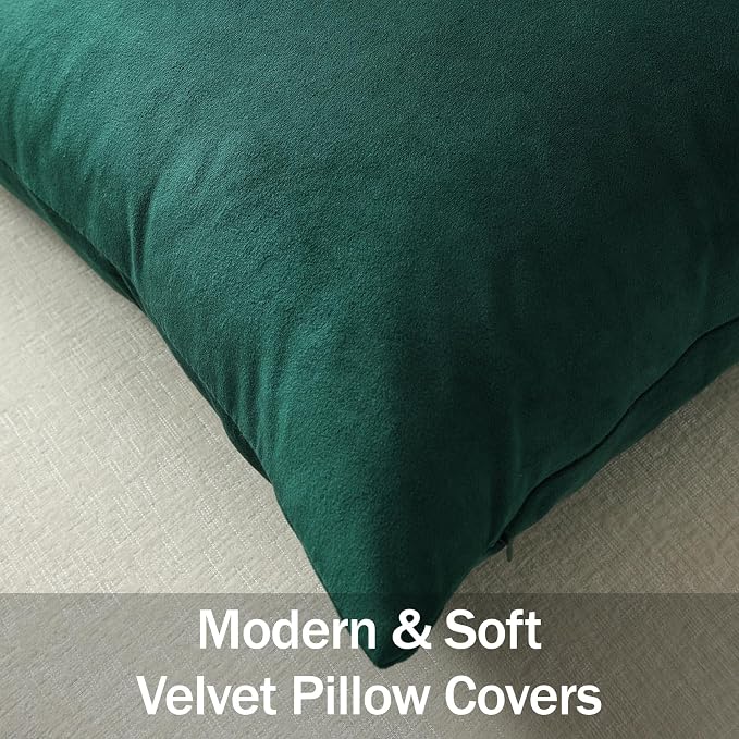 Throw Pillow Covers 20x20 Green: Pack of 2 Cozy Soft Velvet Square Modern Luxury Decorative Throw Pillow Cases for Sofa Couch Living Room Bed Home Decor Christmas