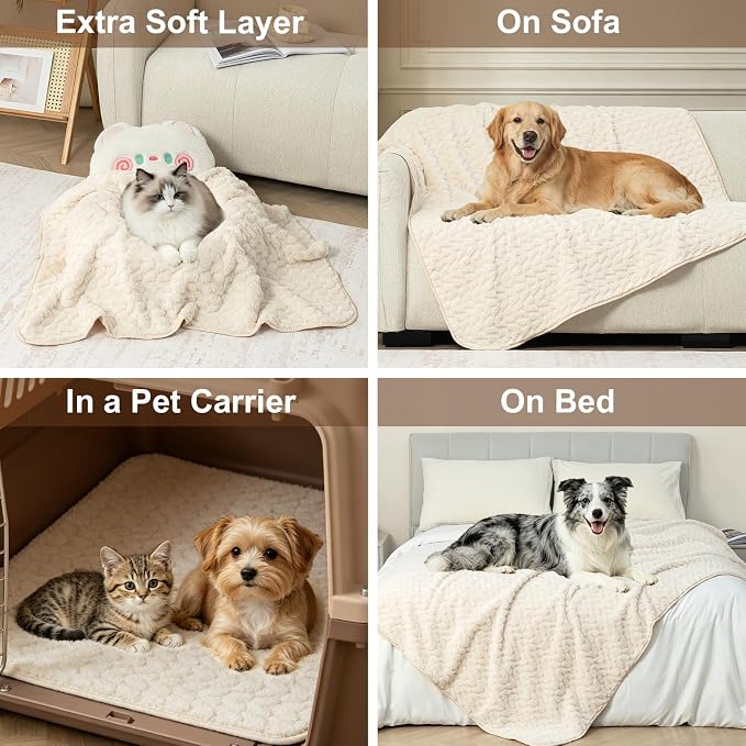 Ameritex Waterproof Dog Blanket Reversible, Leakproof Pet Blanket for Large Dogs, Soft Furniture Sofa Couch Cover Protector Washable, Fleece Cat Throw Bed, Reversible Washable Soft Plush